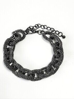 Black Metallic Link Chain Laser Cut Bracelet